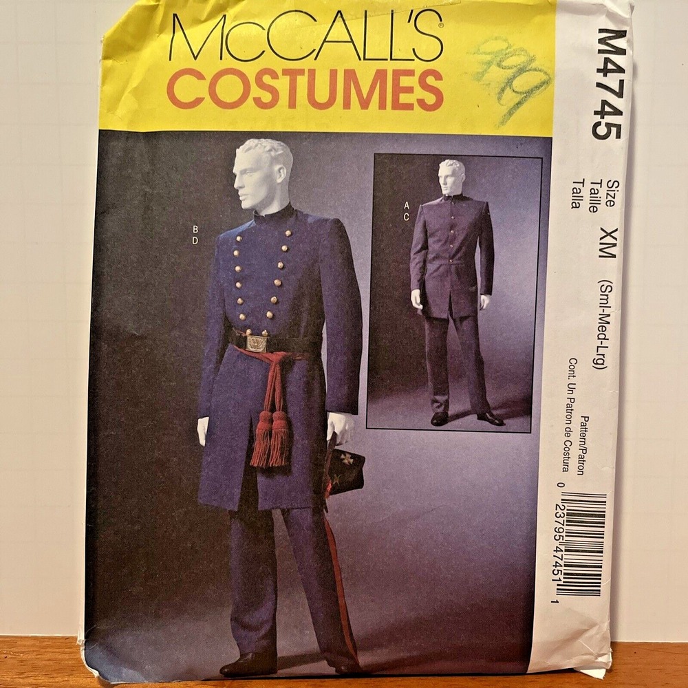 McCall's 4745 Costume Sewing Pattern Men's Civil War Uniforms Sz S M L New Uncut